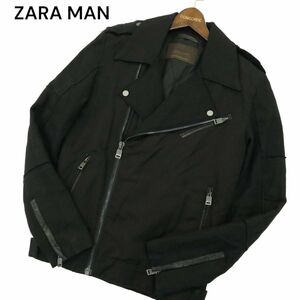 ZARA MAN ザラ マン 秋冬 ウール&リネン★ 中綿 ダブル ライダース ジャケット ブルゾン Sz.M　メンズ 黒　A3T15438_C#N