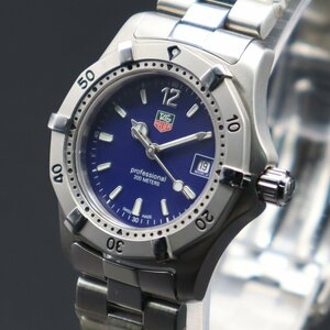 未使用保管品 TAGHEUER タグホイヤー2000 プロフェッショナル クォーツ WK1313-0 ブルー デイト 純正ブレス スイス 当時物タグ レディース