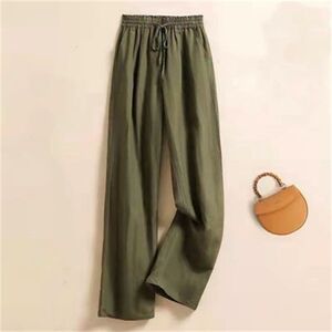 新品 / 綿麻 ワイドパンツ/ 【ＫＨＡＫＩ】カーキ/ XL