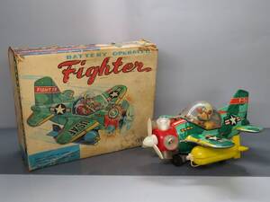 ＃収集家放出品＃ 動作OK ￥1000～ 吉屋 KO ブリキおもちゃ 戦闘機 『Fighter』 全長約27cm 玩具 昭和レトロ 当時物 電動 箱あり 飛行機