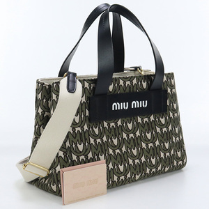 中古良品ミュウミュウ アウトレットMIUMIUOUTLET 2WAYトートバッグ ジャガード 5BA085 2D38 F0P80 グリーン系 ランク：A us-2