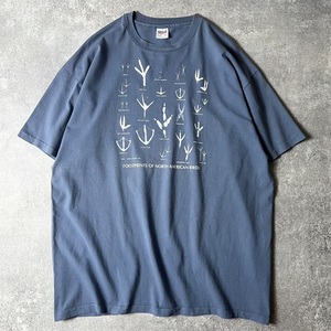 90s USA製 鳥 足跡 アート プリント 半袖 Tシャツ 2XL / 90年代 アメリカ製 オールド シングル ステッチ バード アニマル