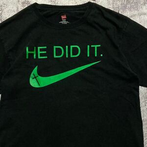 ★ 00s HE DID IT オマージュ スウッシュ クロス 両面プリントTシャツ ★nike supreme stussy windows アート ビンテージ 古着 パロディ 