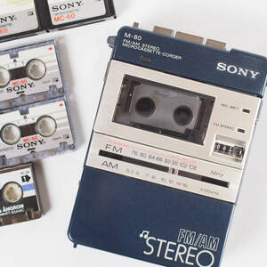 希少 SONY M-80 ステレオ マイクロカセットコーダー STEREO MICROCASSETTE-CORDER ソニー 使用済みテープ付き ●動作未確認 ジャンク品●