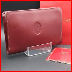 正規品 カルティエ Cartier クラッチバッグ Clutch Bag ポーチ Zip pouch マストライン Must line C2 ボルドー ショッパー Authentic Mint