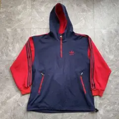 80s adidas トレフォイル　ライン　パーカー　フーディ　アノラック　古着