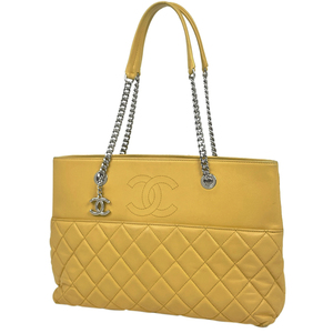 シャネル CHANEL ココマーク チェーン トートバッグ マトラッセ ショルダーバッグ レザー イエロー A98620 レディース 【中古】