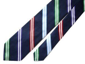 未使用 ブルックスブラザーズ 346 ネイビー織地 #1 マルチカラー ストライプ シルク ネクタイ Navy Multi-Stripe Silk Tie