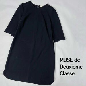MUSE de Deuxieme classe ワンピース　トップス　ブラウス　ひざ丈　膝丈　シャツ　半袖　ブラック　ミューズ ドゥーズィエム クラス