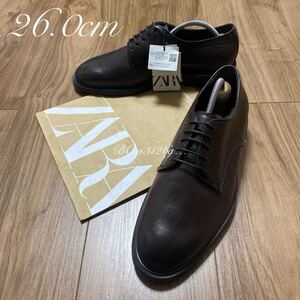 新品 100%本革 ZARA 外羽根 プレーントゥシューズ 26.0cm 40 BROWN メンズ ザラ レザー スニーカー シューズ 冠婚葬祭 ビジネス