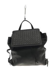 BOTTEGA VENETA◆イントレチャートフラップトップナップサック/リュック/デイパック/バックパック/レザー/BLK