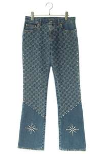 グッチ パレス Allover GG Pattern And Studs Bootcut Jeans 721905 XDCCA サイズ:22 スタッズ装飾GGブーツカットデニムパンツ 中古 BS99