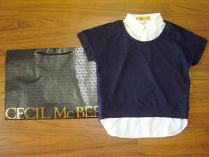 ★新品CECIL McBEE セシルマクビー★白シャツ付 半袖サマーニット カットソー 紺ネイビー　