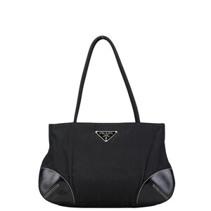 プラダ 三角ロゴプレート ハンドバッグ ショルダーバッグ ブラック ナイロン レザー レディース PRADA 【中古】