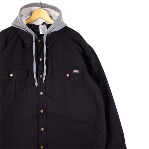 Dickies ディッキーズ ワークシャツジャケット ジップパーカーレイヤード調 メンズUS-2XLサイズ ブラック キルティングライナー jk-3195