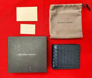 ★美品★ BOTTEGA VENETA ボッテガヴェネタ イントレチャート 二つ折り財布 ネイビー 紺 193642-V 