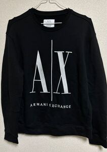 ◎希少 ARMANI EXCHANGE アルマーニエクスチェンジ トレーナー スウェット ストレッチ ビッグロゴ刺繍 AXロゴ 黒　M トレーナー