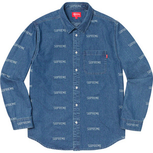 supreme logo denim shirt blue M