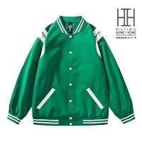 XL グリーン スタジャン ジャケット メンズ ショット丈ジャケット 配色 ブルゾン 野球服 ジャンパー ゆったりアウター 秋服 メンズファッ