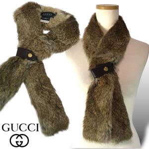 t80 GUCCI グッチ ラパン リアルファー マフラー 毛皮　ティペット 牛革 イタリア製 206919 XM692 正規品 レディース　ネック ファー