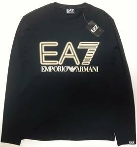 [新品]EA7/EMPORIO ARMANI　ゴールドロゴ入り【メンズ・ジャージ長袖Tシャツ(ロンＴ)】◆2024年春夏モデル　サイズ：M(48相当)　◆色：黒