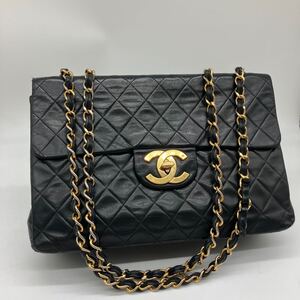 美品 CHANEL シャネル デカマトラッセ 34 チェーンショルダーバッグ ハンドバッグ ラムスキン デカココマーク ブラック