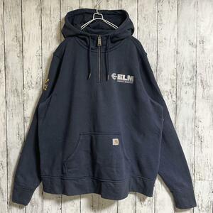 carhartt カーハート コットンアノラックパーカー フーディー XL相当 紺 ネイビー 企業刺 HTK5193