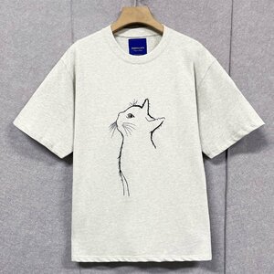 上級・半袖Tシャツ 定価2万◆Emmauela・イタリア・ミラノ発◆綿100％ 上質 快適 ネコ シンプル キレイめ スウェット カットソー 普段着 M