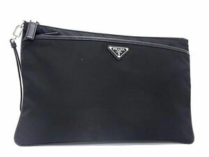 1円 ■美品■ PRADA プラダ テスートナイロン×レザー クラッチバッグ セカンドバッグ メンズ レディース ブラック系 FA9608