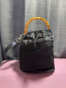 PRADA プラダ ナイロン 竹 バンブー ハンドバック トートバッグ 2way ブラック 1204F 