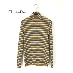 A6809/極美品 春夏 Christian Dior クリスチャンディオール タートルネック ボーダー 長袖 ニット セーター L黄色/レディース カーディガン