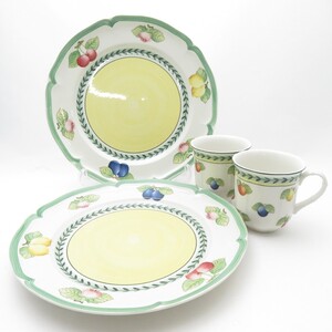 美品 Villeroy&Boch ビレロイ＆ボッホ フレンチガーデン マグカップ＆大皿 4点 セット 26cmプレート SN181C1