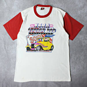 【NATIVE SUN】90s USA製 Tシャツ NSRA ホットロッド レース デュースクーペ ビンテージ アメ車 リンガーTシャツ