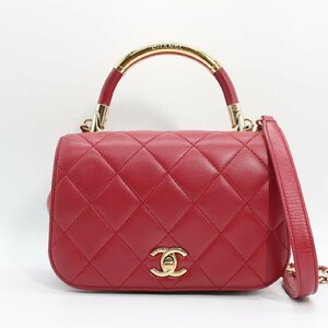 ヤフオク特価 美品 シャネル CHANEL ミニマトラッセ 2WAY チェーンショルダーバッグ 斜め掛け 赤系 中古 N103