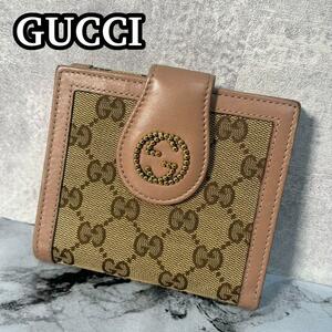 美品 グッチ 二つ折り財布 GG柄 インターロッキング キャンバス×レザー GUCCI コンパクトウォレット ミスGG スタッズ GGキャンバス 269975