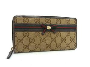 1円 GUCCI グッチ 257003 0416 メイフェア シェリーライン GG柄 GGキャンバス ラウンドファスナー 長財布 ウォレット ブラウン系 FJ1620