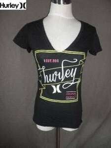 USA購入 人気サーフ系ブランド ハーレー【Hurley】綺麗なLOGOプリントVネックTシャツ US Sサイズ BLK
