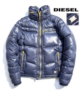 名作【定価5万】DIESEL ディーゼル ライダース ダウンジャケット M メンズ【軽量 保温性抜群】ネイビー 美シルエット ロゴ 国内正規 ジップ