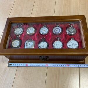 【不動品】懐中時計 ケース付き　手巻き 専用ケース 三段 木箱 時計30個　
