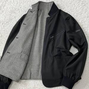 リバーシブル◎!希少L!エンポリオアルマーニ EMPORIO ARMANI ブルゾン アウター ジャケット 2WAY ヘリンボーン 黒タグ メンズ ブラック 黒