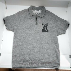 HYSTERIC GLAMOUR AC/DC 半袖 スウェット 衿つき Ｍサイズ バックプリント ヒステリックグラマー グレー アンガスヤング ハーフジップ