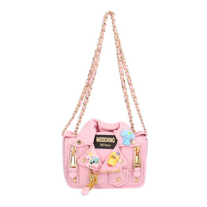 モスキーノ バイカー ショルダーバッグ レザー ピンク レディース MOSCHINO 中古