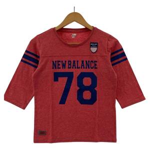 ゆうパケットOK NEW BALANCE ニューバランス プリント 7分袖 長袖Ｔシャツ sizeM/レッド