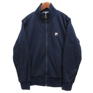 フィラ FILA ヴィンテージ ジャージ ロゴ ジャガード 総柄 トラックジャケット ジップアップ ネイビー 紺 M カネボウ レディース