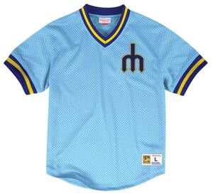 【S】 MITCHELL&NESS ミッチェル&ネス MLB ベースボールジャージ TeamWin ユニフォーム MARINERS シアトル マリナーズ USA正規品 水色