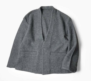 未使用 Phlannel ◆wool loop yarn collarless cardigan jacket カーディガン ジャケット チャコール 3 (下げ札付) フランネル ◆ZX17