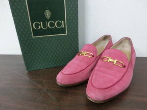 ☆ GUCCI グッチ ローファー 351/2 金具ゴールド パンプス ピンク スエード 1円スタート ☆