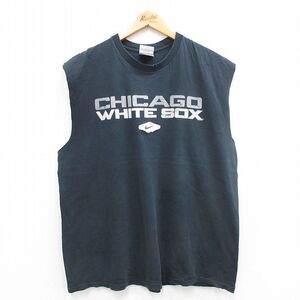 XL/古着 ナイキ NIKE ビンテージ ノースリーブ Tシャツ メンズ 00s MLB シカゴホワイトソックス 大きいサイズ コットン クルーネック 黒 ブ