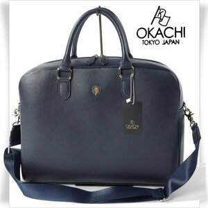 新品1円～★定価3万 OKACHI オカチ 2WAY 牛床革 レザー ビジネスバッグ ネイビー 紺 ブリーフケース A4 大容量 正規店本物 ◆8618◆