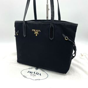 1円 プラダ PRADA ハンドバッグ レザー テスートナイロン トートバッグ 肩掛け ワンショルダー ブラック 黒 ゴールド金具 A4 